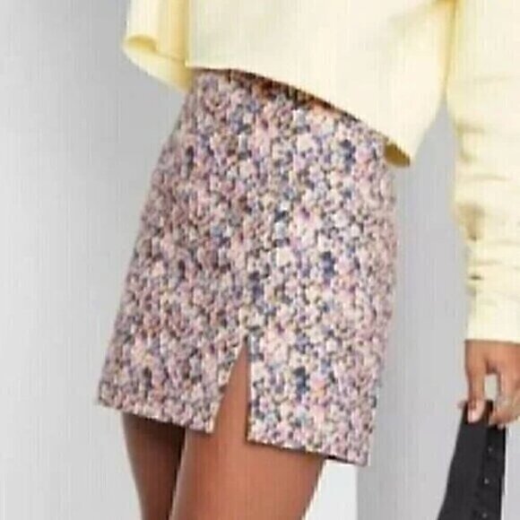 NEW NWT WILD FABLE High Rise Side Slit Mini Skirt Navy Blue Purple Floral Y2K 8 - Picture 1 of 13